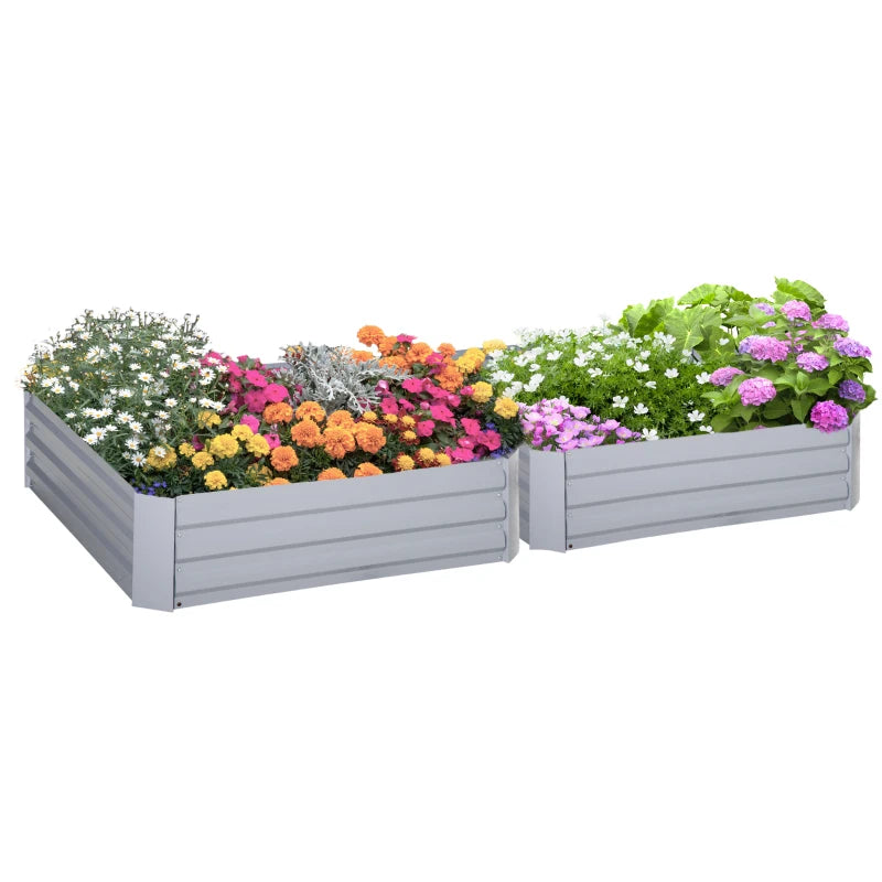 Outsunny Set di 2 Letti per Orto Rialzati con Fondo Aperto per Piante e Ortaggi, in Acciaio, 100x100x30 cm, Grigio