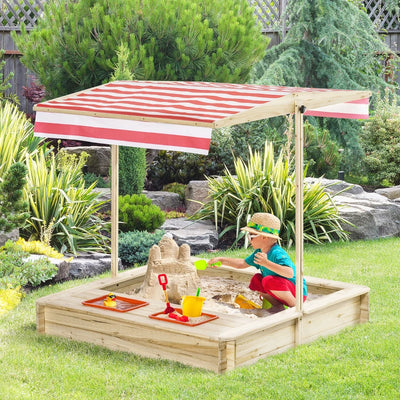 Outsunny Sabbiera per Bambini 3-8 Anni con Tettuccio Regolabile, in Legno di Abete e Poliestere, 118x118x118 cm