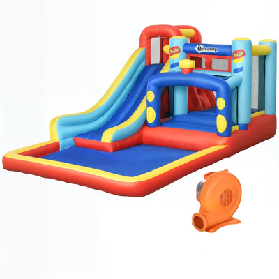 Outsunny Castello Gonfiabile per Bambini 3-8 Anni con Trampolino, Scivolo e Piscina, 435x245x200cm