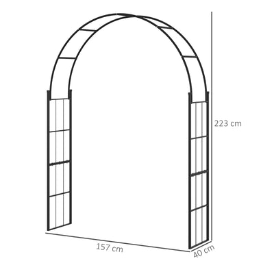 Outsunny Archetto da Giardino per Piante Rampicanti e Decorazioni, Metallo Nero, 157x40x223cm