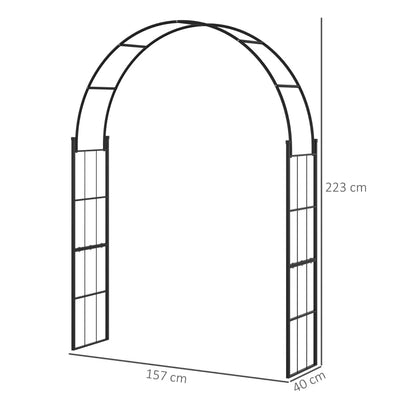 Outsunny Archetto da Giardino per Piante Rampicanti e Decorazioni, Metallo Nero, 157x40x223cm