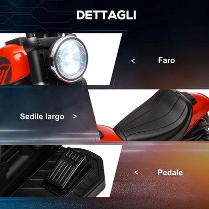 HOMCOM Moto Elettrica per Bambini 18-36 Mesi con Rotelle e Fanale, 76x42x57 cm, Rosso e Nero