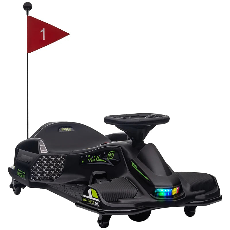 HOMCOM Go Kart Elettrico per Bambini 8-12 Anni Velocità 3-8 km/h per Drifting con Luci e Musica, Nero