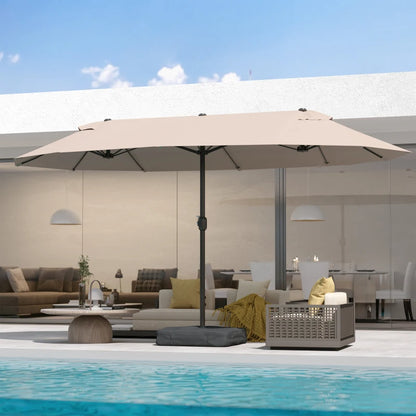 Outsunny Ombrellone da Giardino Doppio 460x270cm, Ombrellone da Esterno con Apertura a Manovella, Base a Croce e Zavorra, Acciaio e Poliestere Khaki