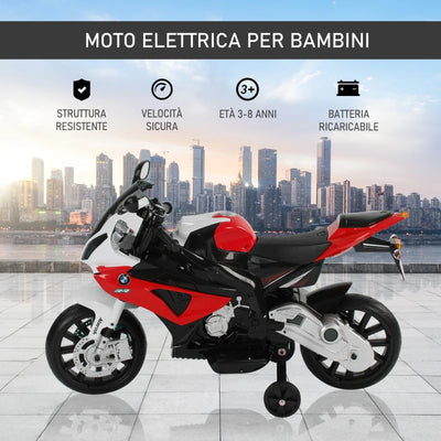 HOMCOM Moto Elettrica per Bambini 3-8 Anni con Licenza BMW, Batteria 12V, Rotelle e Luci, 110x47x69 cm