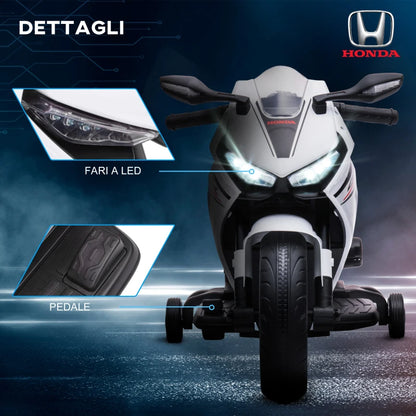 HOMCOM Moto Elettrica per Bambini con Licenza HONDA, Batteria 6V Ricaricabile, Velocità 3km/h, Bianco