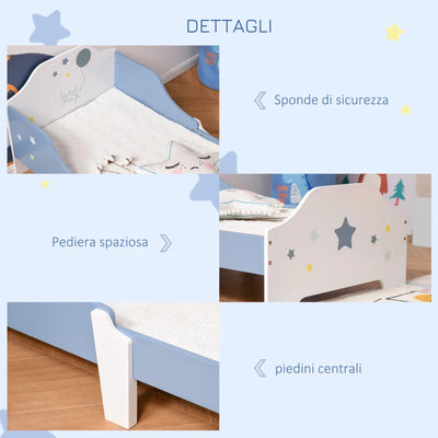 HOMCOM Letto Basso per Bambini e Bambine di +3 Anni con Sponde, Lettino Blu e Bianco, 143 x 74 x 59 cm