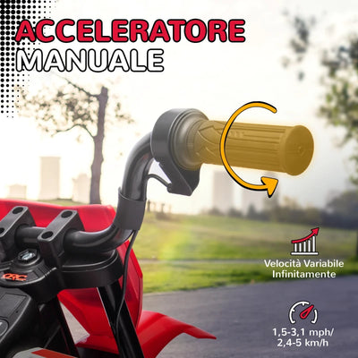 AIYAPLAY Moto Elettrica per Bambini con Rotelle e Indicatore di Carica, in PP e Metallo, 107x56x70 cm, Rosso