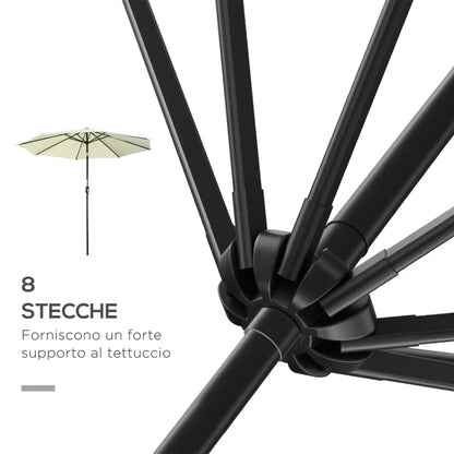 Outsunny Ombrellone da Giardino Inclinabile a 8 Stecche con Manovella, in Metallo e Poliestere, Ø295x250 cm, Beige