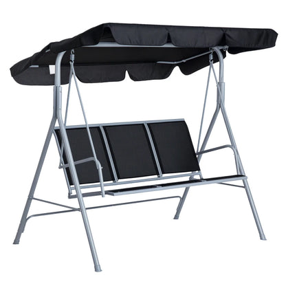 Outsunny Dondolo da Giardino a 3 Posti in Metallo, Tetto Parasole Rimovibile e Lavabile, Nero e Argento, 171x108x154cm