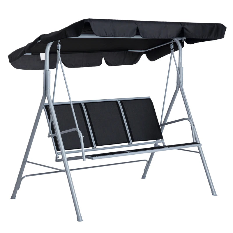 Outsunny Dondolo da Giardino a 3 Posti in Metallo, Tetto Parasole Rimovibile e Lavabile, Nero e Argento, 171x108x154cm