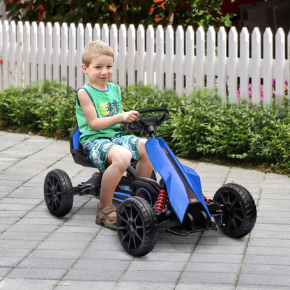 HOMCOM Go Kart a Pedali per Bambini 3-8 Anni con Sedile Regolabile e Ruote in EVA, 100x58x58.5 cm, Blu