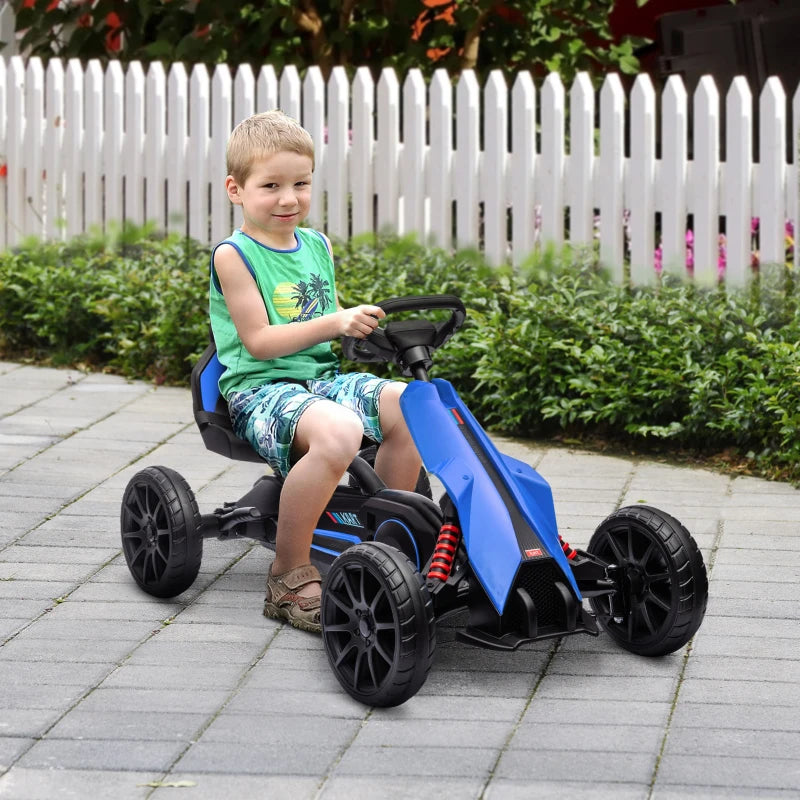 HOMCOM Go Kart a Pedali per Bambini 3-8 Anni con Sedile Regolabile e Ruote in EVA, 100x58x58.5 cm, Blu