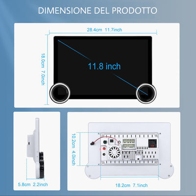 Autoradio Universale Fisso (Android) 2Din 11.8" Pollici 2K, Bluetooth, CarPlay, Android Auto, 4/64GB Ram