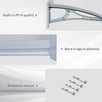 Outsunny Pensilina da Esterno 140x70x21 cm in Plastica e Alluminio per Balconi, Porte e Finestre, Grigio