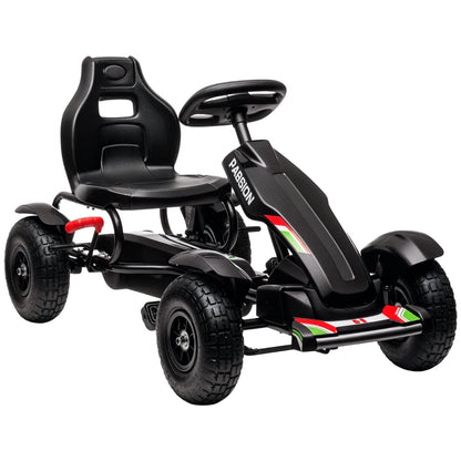 HOMCOM Go Kart a Pedali per Bambini 5-12 Anni in PP e Metallo Nero con Sedile Regolabile e Freno a Mano, 121x58x61 cm