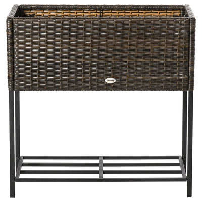Outsunny Letto per Orto Rialzato, Fioriera Effetto Vimini con Ripiano, Aiuola Rialzata per Esterni e Interni, Marrone (70cm x 30cm x 70cm)