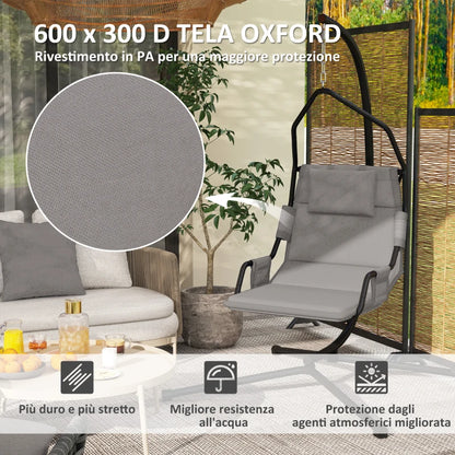 Outsunny Amaca a Dondolo Imbottita con Cuscino, Gancio e Catena, in Acciaio e Poliestere, 118x98x192 cm, Grigio e Nero