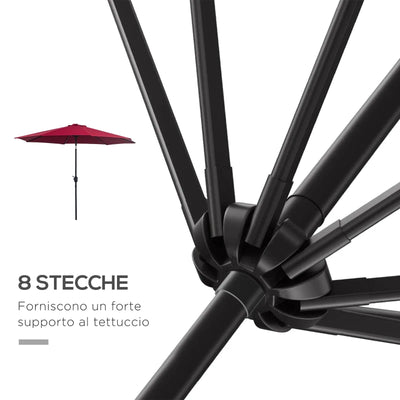 Outsunny Ombrellone da Giardino 3x2.5 m Inclinabile con Palo Smontabile, in Metallo e Poliestere Rosso Scuro