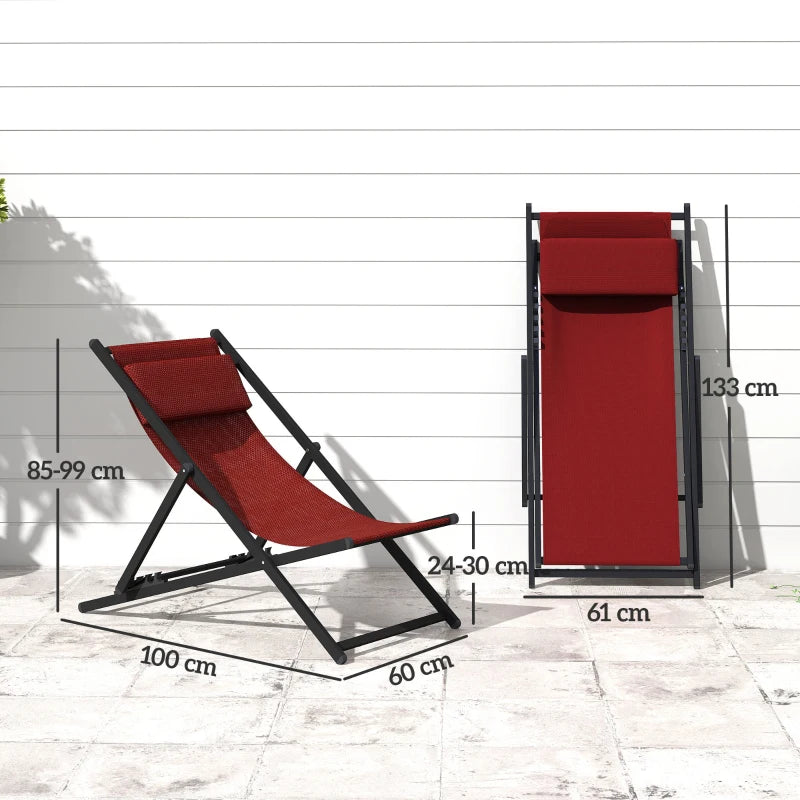 Outsunny Set 2 Sedie Poltrona Sdraio da Esterni, Pieghevoli e Reclinabili, in Alluminio, 96.5x58x91.5 cm, Rosso