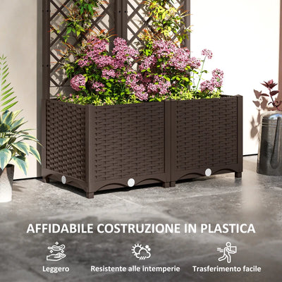 Outsunny Fioriera Rialzata con Traliccio per Rampicanti e 8 Fori di Drenaggio in PP, 80x40x135 cm, Marrone