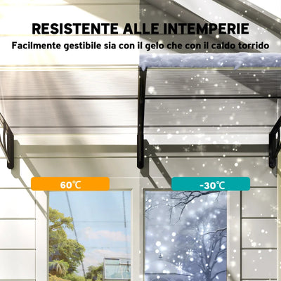 Outsunny Tettoia Moderna in Policarbonato, Alluminio e PP per Balconi, Finestre e Porte, 200x96x27 cm