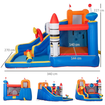 Outsunny Gioco Gonfiabile per Bambini 3-8 Anni a tema Spazio con Borsa, 11 Paletti e Toppe Inclusi, 340x270x227 cm