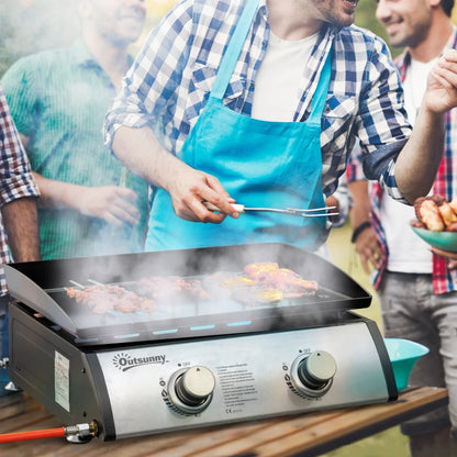 Outsunny Piastra Barbecue a Gas da Tavolo con 2 Bruciatori e Potenza 6kW, 48.5x46x21cm, Nero