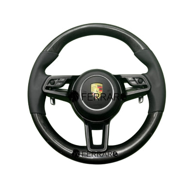 (PRENOTA) Volante per Porsche, Carbonio Diagonale, Paletta Corta, Senza Etichetta, Pelle Nera, Filo Nero
