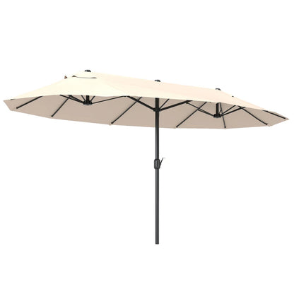 Outsunny Ombrellone Doppio da Giardino 4.6x2.7 m a 12 Stecche con Prese d'Aria e Manovella, Ombrellone per Esterni in Acciaio e Poliestere, Anti UV, Beige