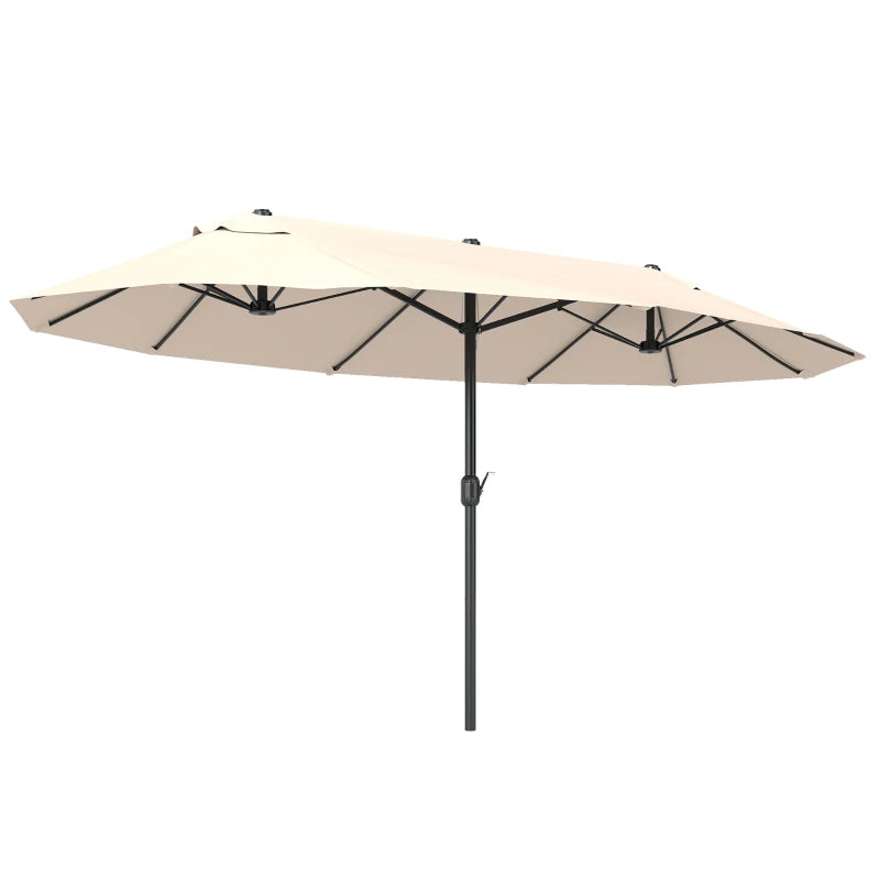 Outsunny Ombrellone Doppio da Giardino 4.6x2.7 m a 12 Stecche con Prese d'Aria e Manovella, Ombrellone per Esterni in Acciaio e Poliestere, Anti UV, Beige