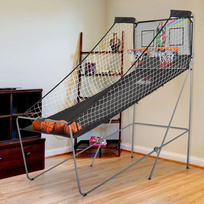 HOMCOM Canestri Basket con Tabellone LED, 4 Palloni e 8 Modalità di Gioco, 205x110x205 cm, Bianco e Nero