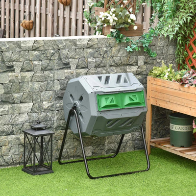 Outsunny Compostiera da Giardino Girevole a 2 Sezioni con 8 Prese d'Aria, in Acciaio e PP, 71x65x96 cm, Grigio