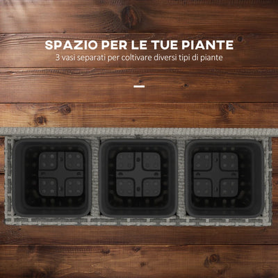 Outsunny Fioriera con Grigliato per Rampicanti con 3 Vasi in Acciaio e Rattan PE, 84x30x107cm, Grigio