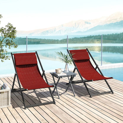 Outsunny Set 2 Sedie Poltrona Sdraio da Esterni, Pieghevoli e Reclinabili, in Alluminio, 96.5x58x91.5 cm, Rosso