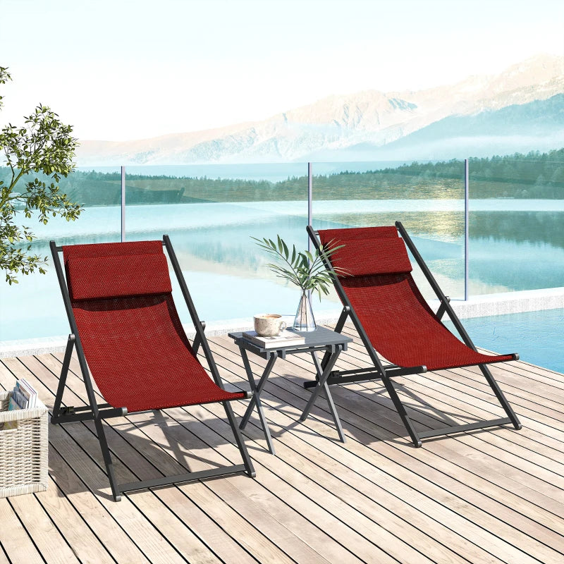 Outsunny Set 2 Sedie Poltrona Sdraio da Esterni, Pieghevoli e Reclinabili, in Alluminio, 96.5x58x91.5 cm, Rosso