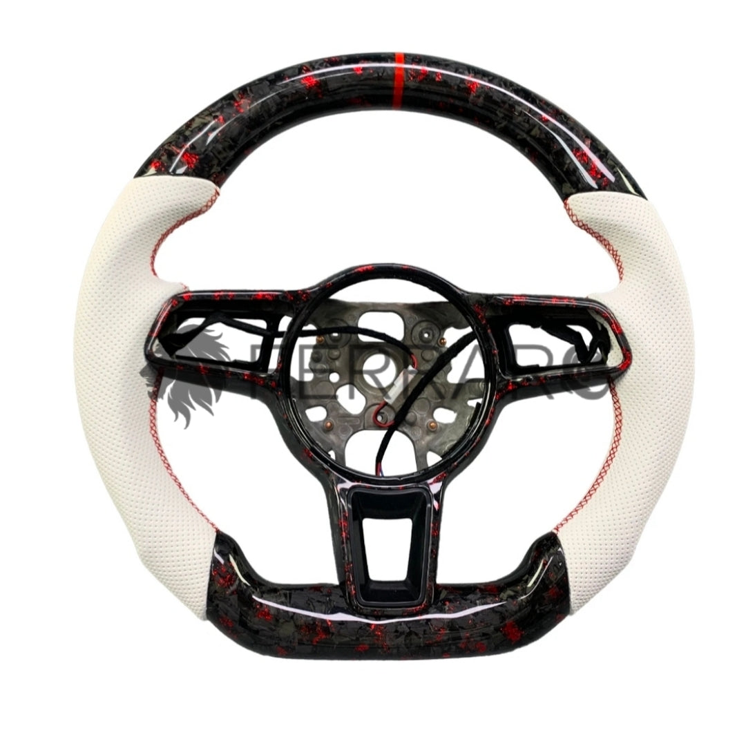 Volante Sportivo per Porsche 718, Taycan, Macan, Carbonio, Customizzato in Pelle