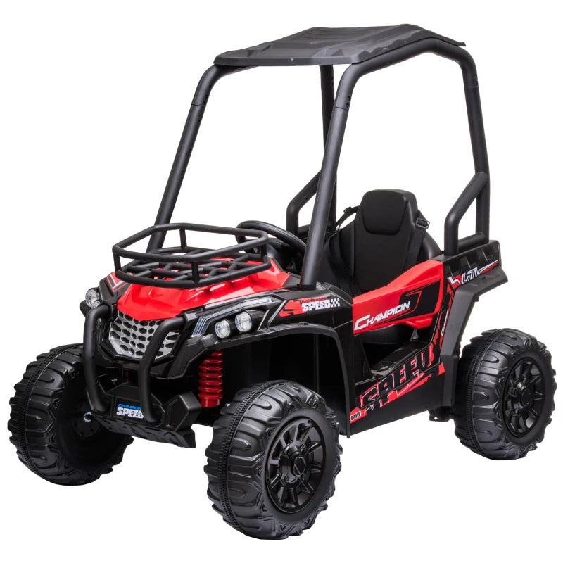 HOMCOM Macchina Elettrica per Bambini 12V, Velocità 3-6km/h, Quad Elettrico Mini con Doppio Motori, USB, Lettore MP3 e Telecomando, 118x76x104cm, Rosso e Nero