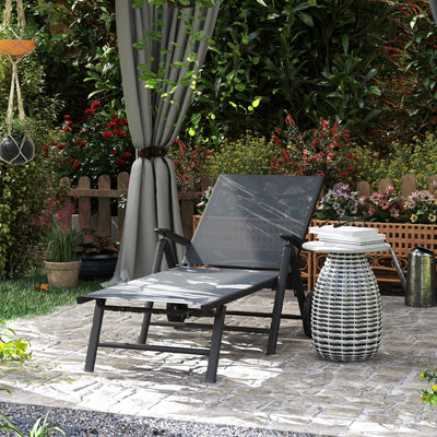 Outsunny Lettino Sdraio Pieghevole e Reclinabile in 5 Posizioni con Rotelle, in Metallo e Textilene, 72x158x84 cm, Grigio