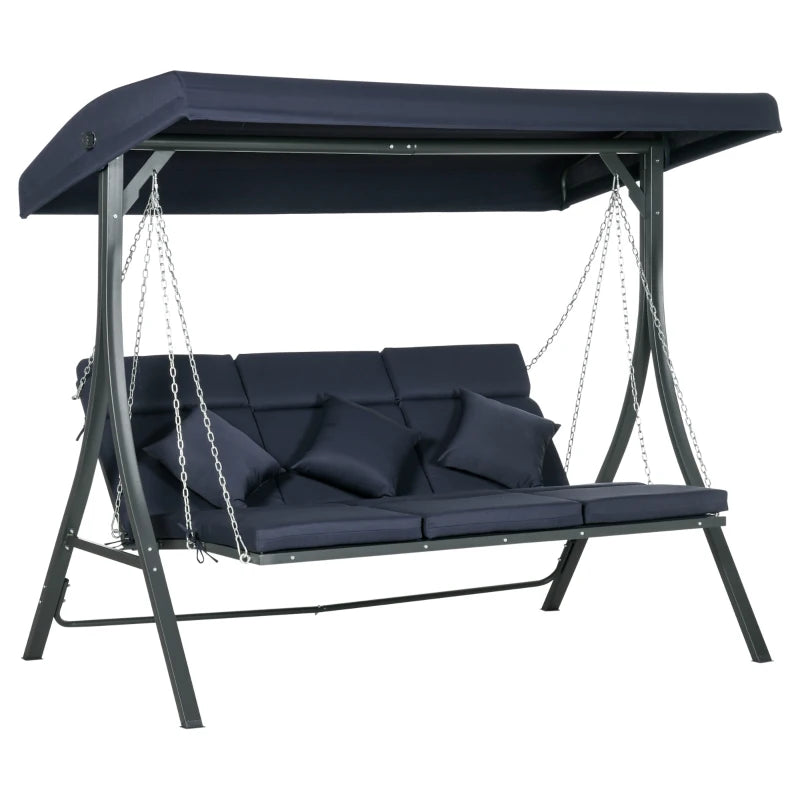 Outsunny Dondolo da Giardino 3 Posti con Cuscini, Seduta Chaise Longue e Tettuccio, 198x118x168 cm, Blu Scuro