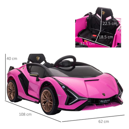 HOMCOM Macchina Elettrica per Bambini 3-5 Anni Lamborghini 12V con Telecomando e Velocità 3-5km/h, Rosa
