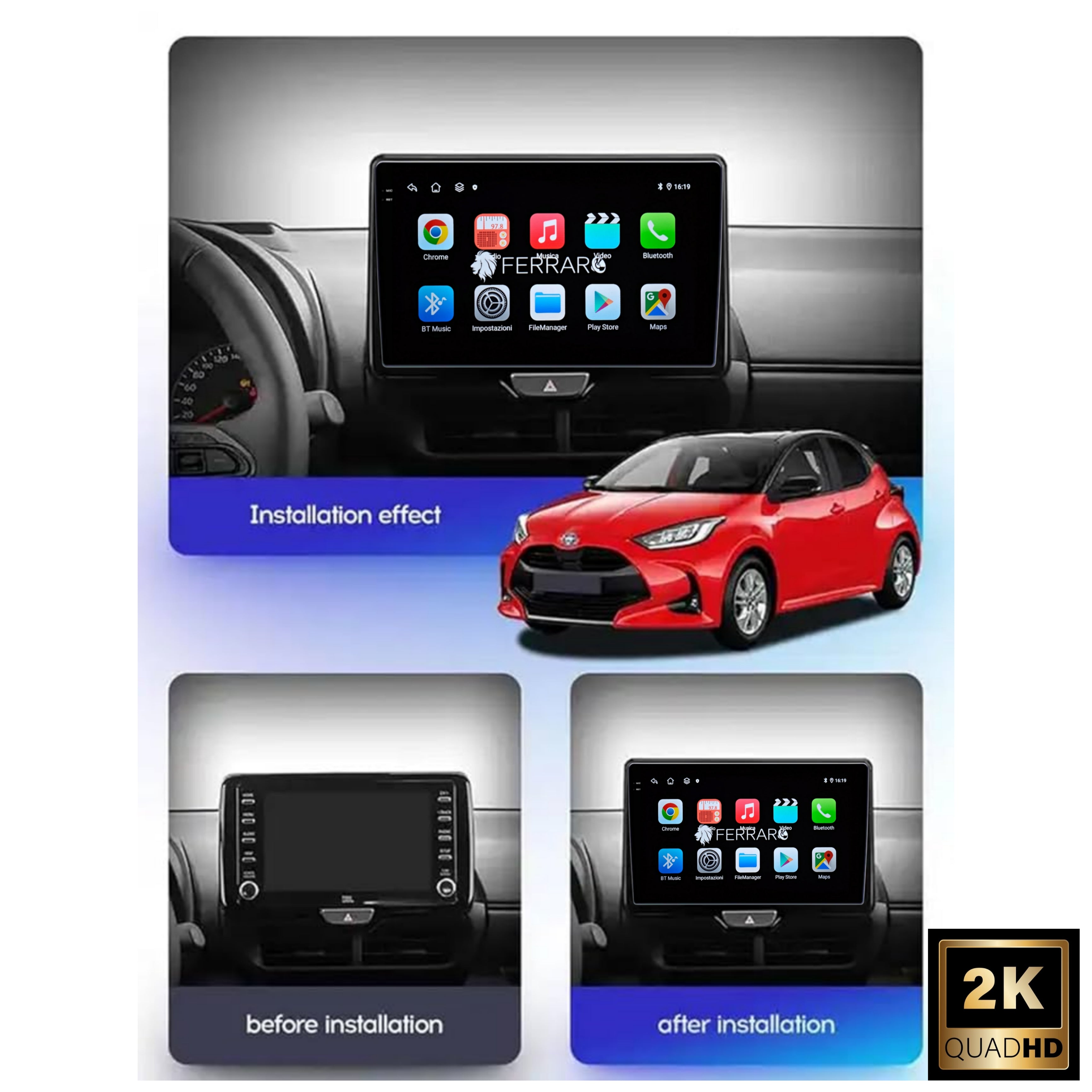 Autoradio per Toyota Yaris | Yaris Cross 10.1" 2K | 2020-2022 | Android | Bluetooth | CarPlay | Android Auto | 4/64GB Ram