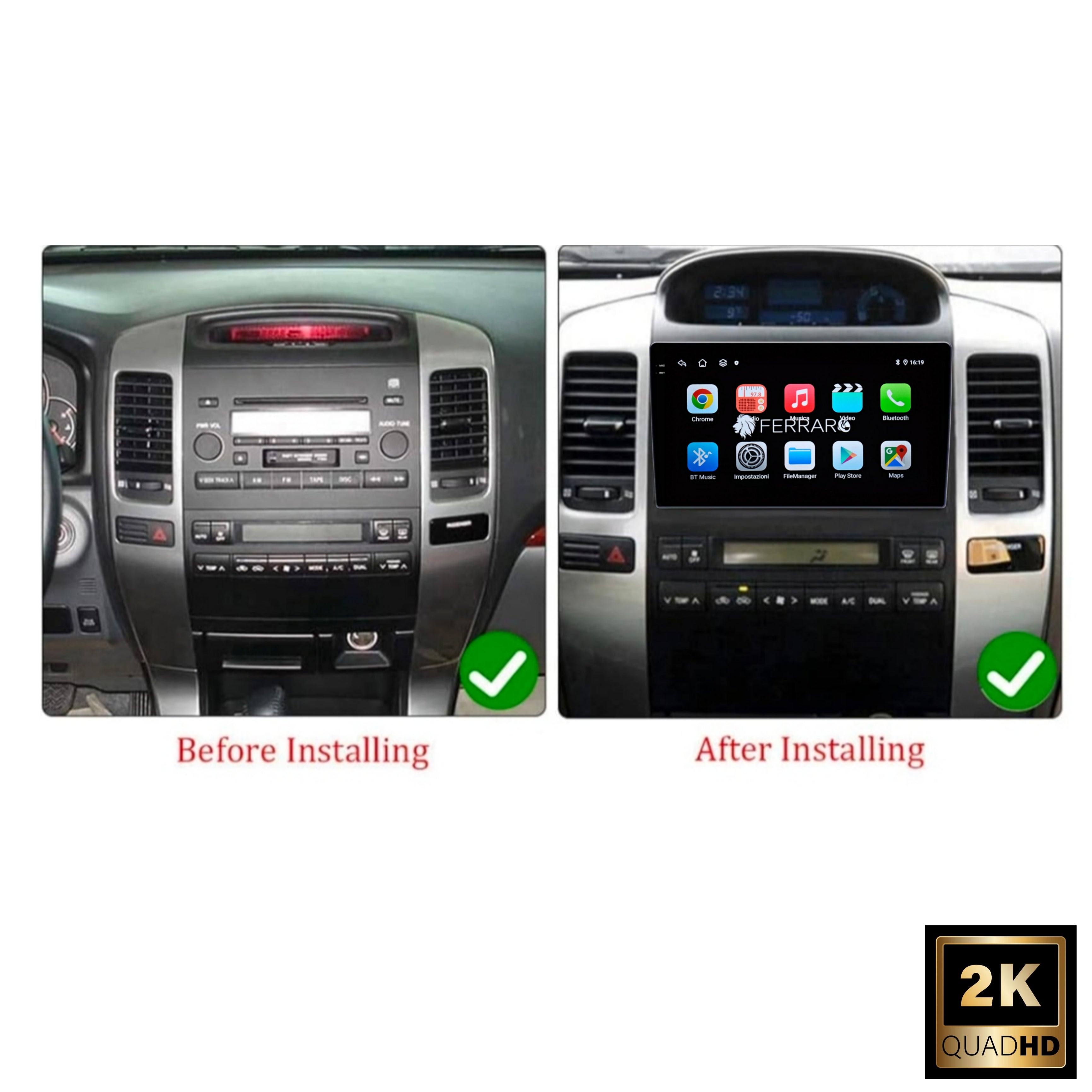 Autoradio per Toyota Land Cruiser Prado 120 9" 2K | 2004-2009 | Android | Bluetooth | CarPlay | Android Auto | 12/256GB Ram