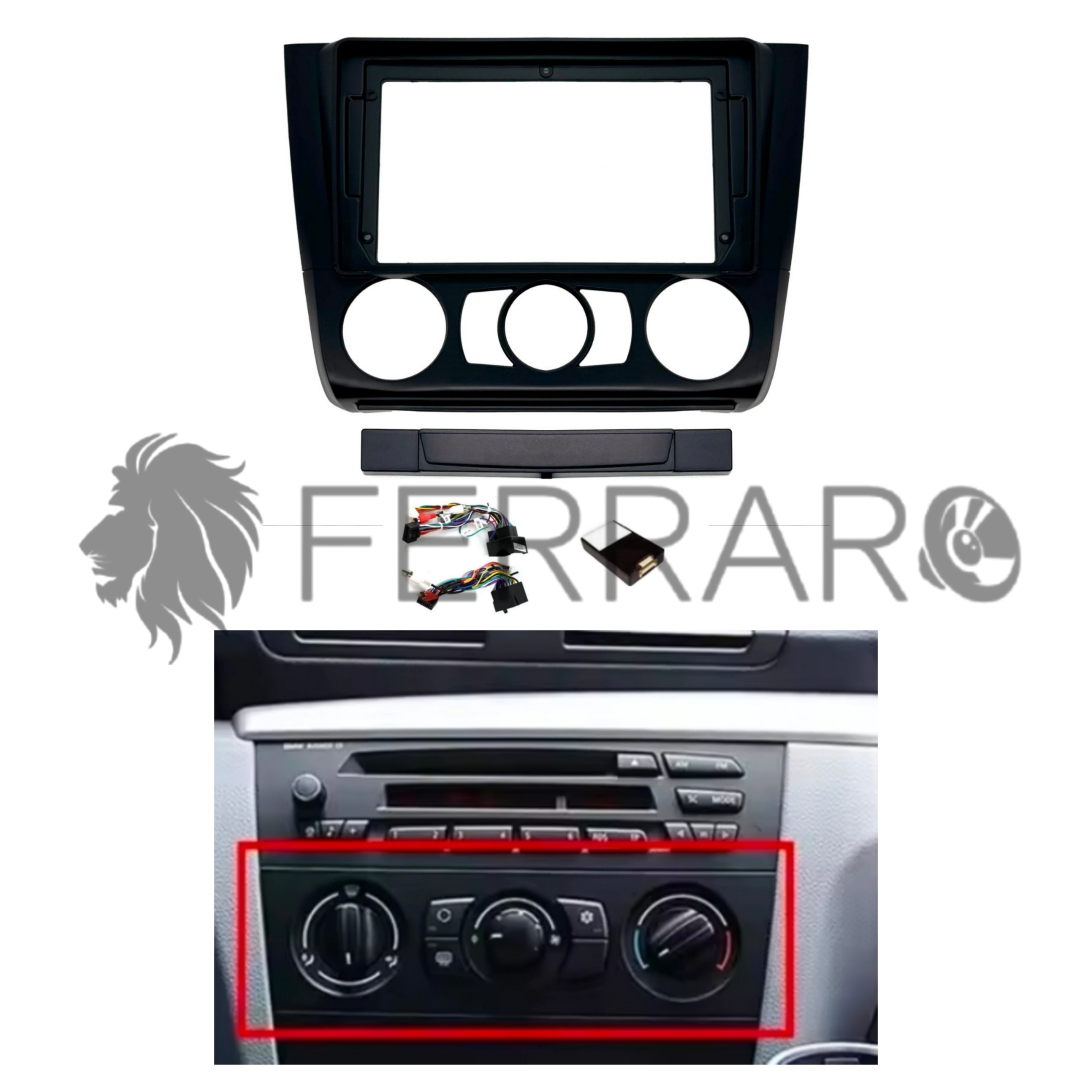Kit Montaggio Autoradio 9"Pollici BMW Serie 1, E87 / E88 / E81 / E82 (2004-2011) Mascherina, Cablaggio Autoradio Android