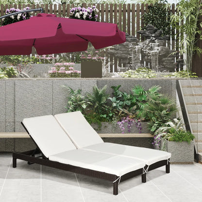 Outsunny Lettino Prendisole a 2 Posti, Sdraio in Acciaio e Rattan, Schienale Regolabile, 196 x 120 x 28cm Marrone e Bianco Crema