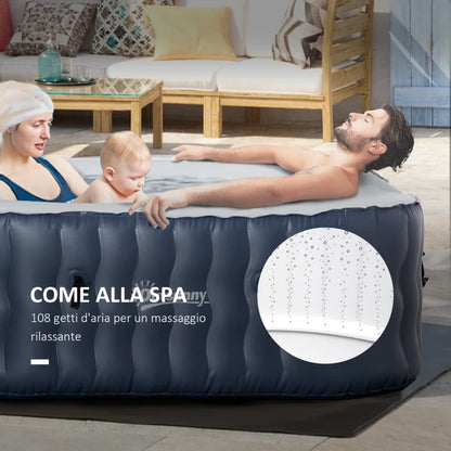 Outsunny Spa Idromassaggio Gonfiabile con 108 Getti e Riscaldamento 40°C, per 4-6 Persone, 180x180x68cm, Blu Scuro