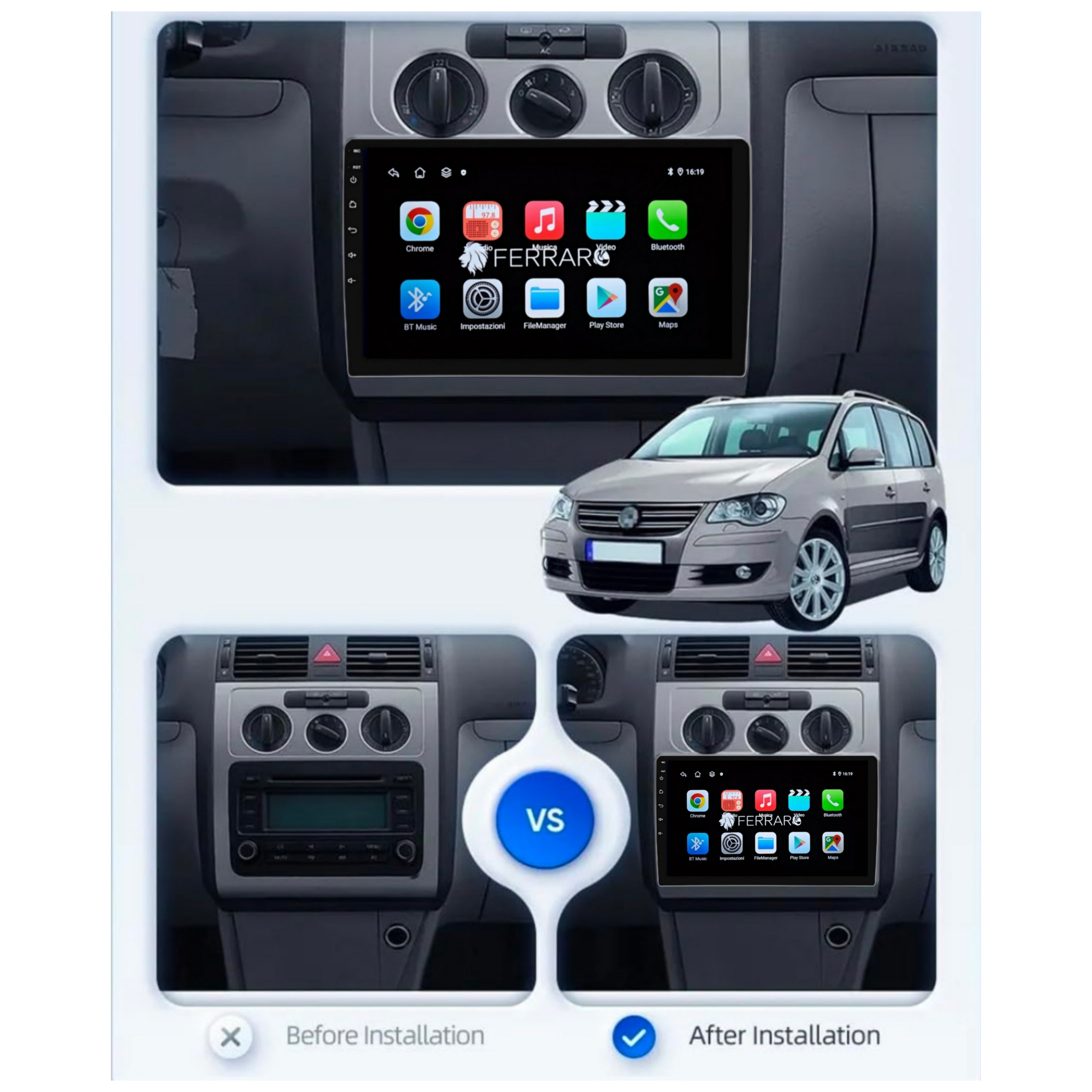 Autoradio per Volkswagen Touran 10.1" | 2003-2010 | Android | Bluetooth | CarPlay | Android Auto | 2GB/4GB/8GB Ram