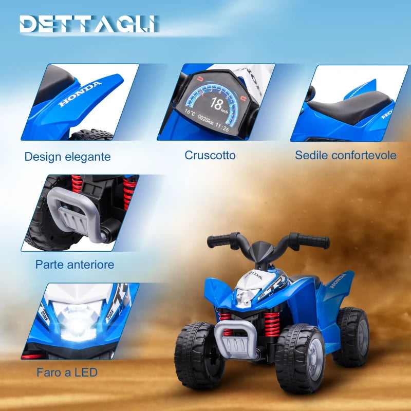 AIYAPLAY Quad Elettrico per Bambini 18-36 Mesi con Luci LED, Clacson e Pedali, 65.5x38.5x43.5 cm, Blu