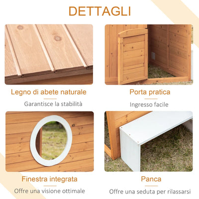 Outsunny Casetta per Bambini in Legno da Esterno con Porta, Finestre, Panca, Portavasi 122x108x135.5cm Gialla
