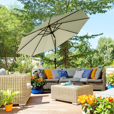 Outsunny Ombrellone da Giardino Inclinabile a 8 Stecche con Manovella, in Metallo e Poliestere, Ø295x250 cm, Beige